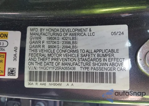 2024 Honda Accord Lx from USA, damaged, VIN 1HGCY1F25RA065438